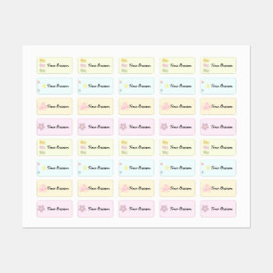 Schattigee Pastel Flower Cloud School Naam Kleding Labels