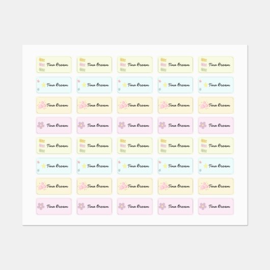 Schattigee Pastel Flower Cloud School Naam Kleding Labels (Vel)