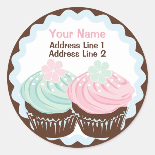 Schattigee pastel Frosted Cupcake Adreslabel Ronde Sticker (Voorkant)