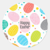 Schattigee Pastel Gekleurde Eieren HAPPY EASTER Ronde Sticker (Voorkant)