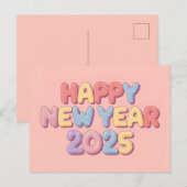 Schattigee pastel Gelukkig Nieuwjaar 2025 Feestdagenkaart (Voorkant / Achterkant)