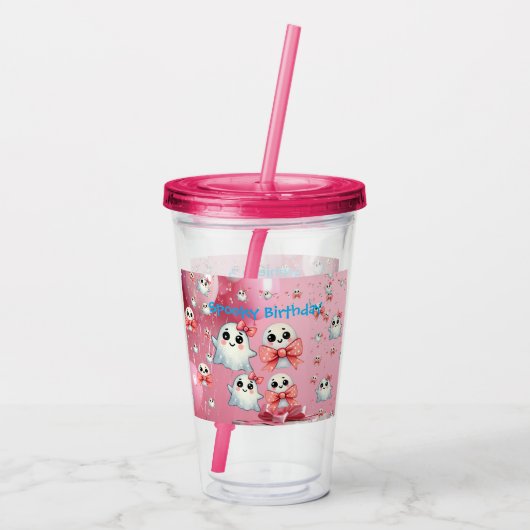 Schattigee Pastel Ghost Acryl Tumbler Verjaardag G Acryl Drinkbeker (Achterkant)