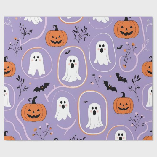 Schattigee Pastel Ghost & Pumpkin Halloween Cadeaupapier (Vlak)