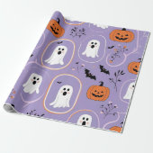 Schattigee Pastel Ghost & Pumpkin Halloween Cadeaupapier (Uitgerold)