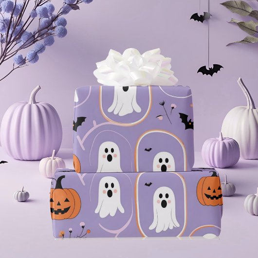 Schattigee Pastel Ghost & Pumpkin Halloween Cadeaupapier