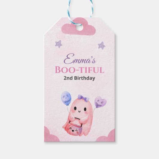 Schattigee Pastel Ghost waterverf Halloween Verjaa Cadeaulabel (Voorkant)