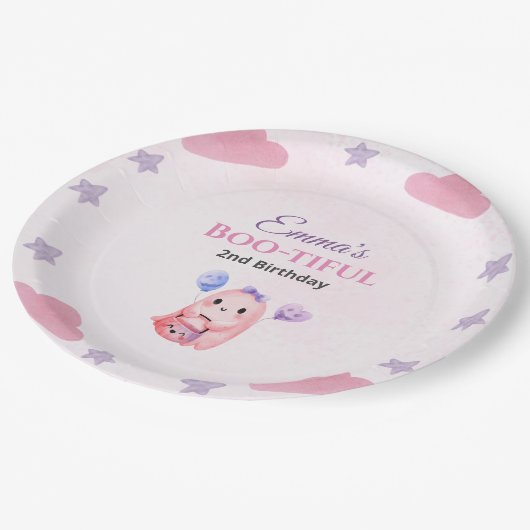 Schattigee Pastel Ghost waterverf Halloween Verjaa Papieren Bordje (Gekanteld)