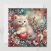 Schattigee Pastel Glitter Flowers en Kitten Valent Feestdagenkaart (Voorkant)