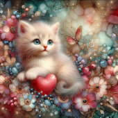 Schattigee Pastel Glitter Flowers en Kitten Valent Feestdagenkaart