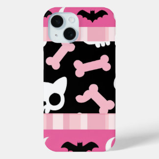Schattigee pastel Gothic Halloween Cat & Bat iPhone 15 Case