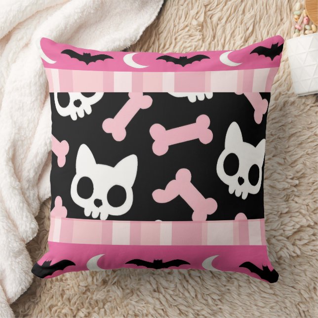 Schattigee pastel Gothic Halloween Cat & Bat Kussen (Deken)