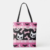 Schattigee pastel Gothic Halloween Cat & Bat Tote Bag (Achterkant)