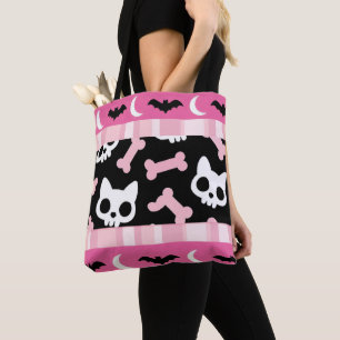 Schattigee pastel Gothic Halloween Cat & Bat Tote Bag