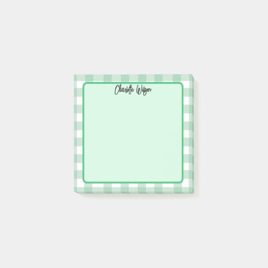 Schattigee Pastel Green Gingham Pattern Notes (Voorkant)