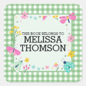 Schattigee Pastel Groen Roze Bloemen Meisjes Naam Vierkante Sticker (Voorkant)