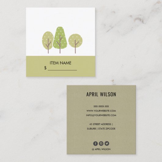 SCHATTIGEE PASTEL GROENE BOOM TRIO LANDSCAPING PRI VIERKANTE VISITEKAARTJE (Voorkant / Achterkant)
