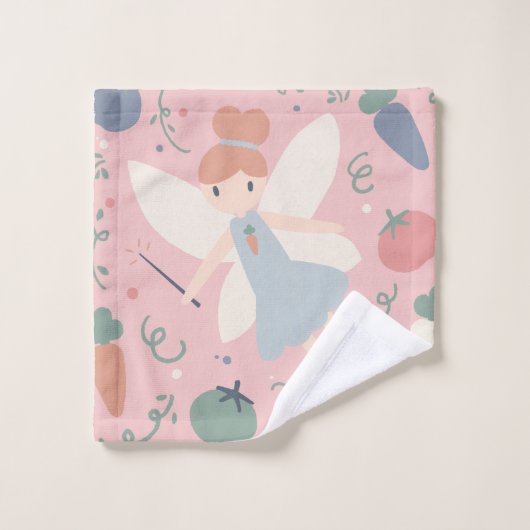 Schattigee Pastel Groente en Fruit Oogst Fairy Bad Handdoek (Wasdoekje)