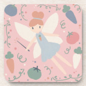 Schattigee Pastel Groente en Fruit Oogst Fairy Bier Onderzetter (Voorkant)