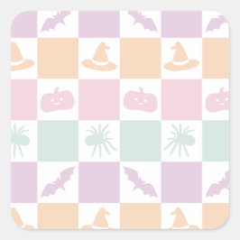 Schattigee Pastel Halloween Graphics & Checkerboar Vierkante Sticker