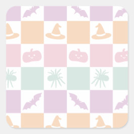 Schattigee Pastel Halloween Graphics & Checkerboar Vierkante Sticker
