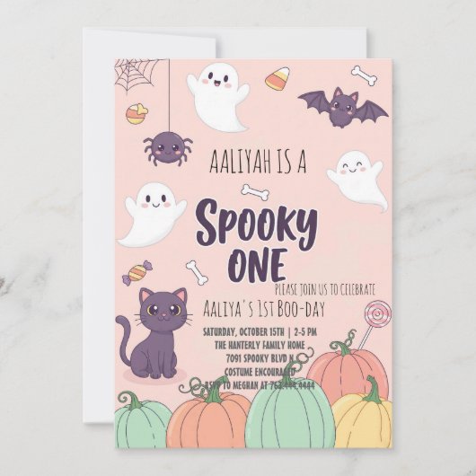 Schattigee Pastel Halloween Invitation Kaart | Spo (Voorkant)
