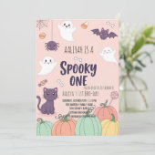 Schattigee Pastel Halloween Invitation Kaart | Spo (Staand voorkant)