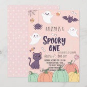 Schattigee Pastel Halloween Invitation Kaart | Spo (Voorkant / Achterkant)