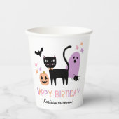 Schattigee pastel halloween kat spook pompoen naam papieren bekers (Voorkant)