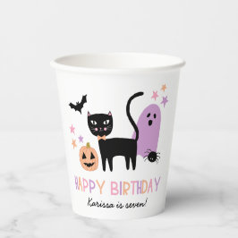 Schattigee pastel halloween kat spook pompoen naam papieren bekers