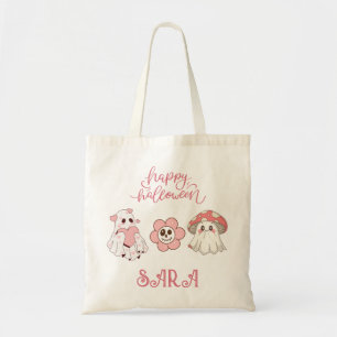 Schattigee pastel Halloween met Ghost Flower & Mus Tote Bag