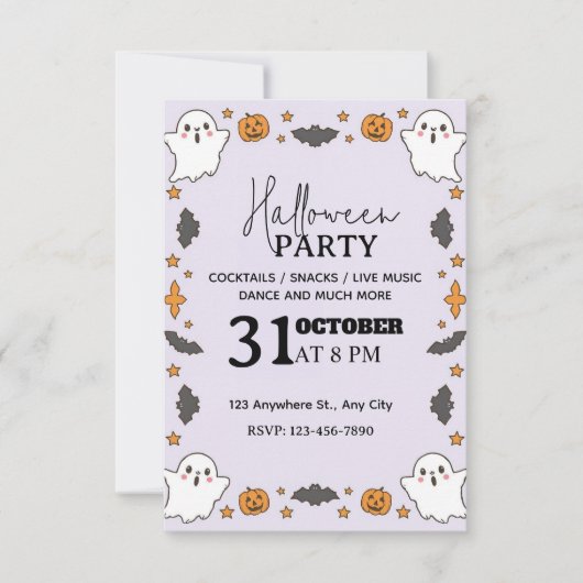 Schattigee Pastel Halloween Party Invitation – Bew Kaart (Voorkant)