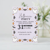 Schattigee Pastel Halloween Party Invitation – Bew Kaart (Staand voorkant)