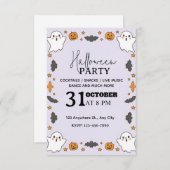 Schattigee Pastel Halloween Party Invitation – Bew Kaart (Voorkant / Achterkant)