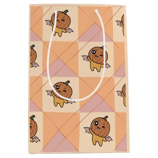 Schattigee Pastel Halloween Pumpkin Bat Pattern Medium Cadeauzakje (Voorkant)