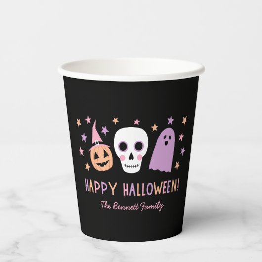 Schattigee Pastel Halloween Skull Ghost Pompoen Na Papieren Bekers (Achterkant)