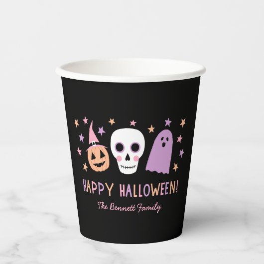 Schattigee Pastel Halloween Skull Ghost Pompoen Na Papieren Bekers (Voorkant)