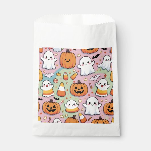 Schattigee pastel Halloween spook & pompoen patroo Bedankzakje (Voorkant)