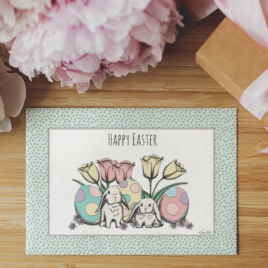 Schattigee pastel Happy Easter Bunnies & Eggs Kind Kaart