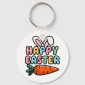 Schattigee Pastel Happy Easter Bunny Ears met Wort Sleutelhanger (Voorkant)