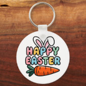 Schattigee Pastel Happy Easter Bunny Ears met Wort Sleutelhanger (Voorkant)