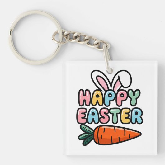 Schattigee Pastel Happy Easter Bunny Ears met Wort Sleutelhanger (voorkant)