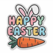 Schattigee Pastel Happy Easter Bunny Ears met Wort Sticker (Voorkant)