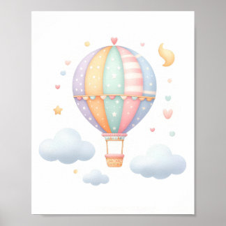 Schattigee Pastel Hete Luchtballon Poster