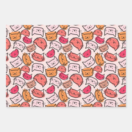 Schattigee pastel, hete roze en Oranje handgeteken Inpakpapier Vel (Voorkant)
