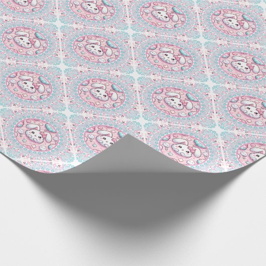 Schattigee Pastel Kawaii Bunny Dot Mandala Diamond Cadeaupapier (Hoek)