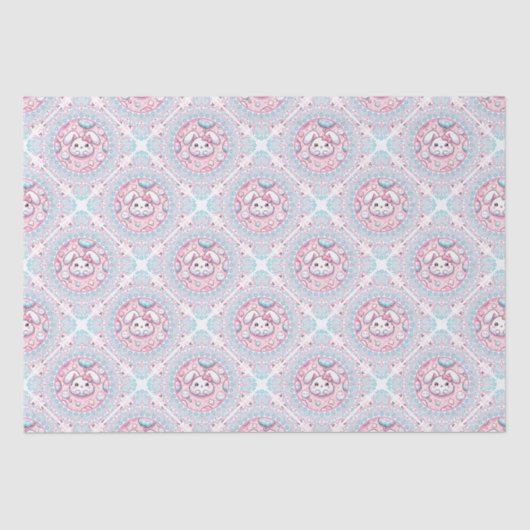 Schattigee Pastel Kawaii Bunny Dot Mandala Diamond Tissuepapier (Voorkant)