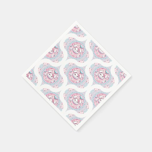 Schattigee Pastel Kawaii Bunny Dot Mandala Retro O Servet (Hoek)