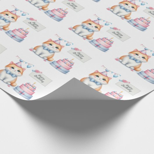 Schattigee Pastel Kitten Verjaardagstaart - Verjaa Cadeaupapier (Hoek)