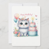 Schattigee Pastel Kitten Verjaardagstaart - Verjaa Feestdagenkaart (Voorkant)