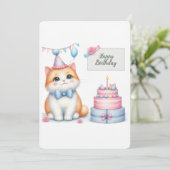 Schattigee Pastel Kitten Verjaardagstaart - Verjaa Feestdagenkaart (Staand voorkant)